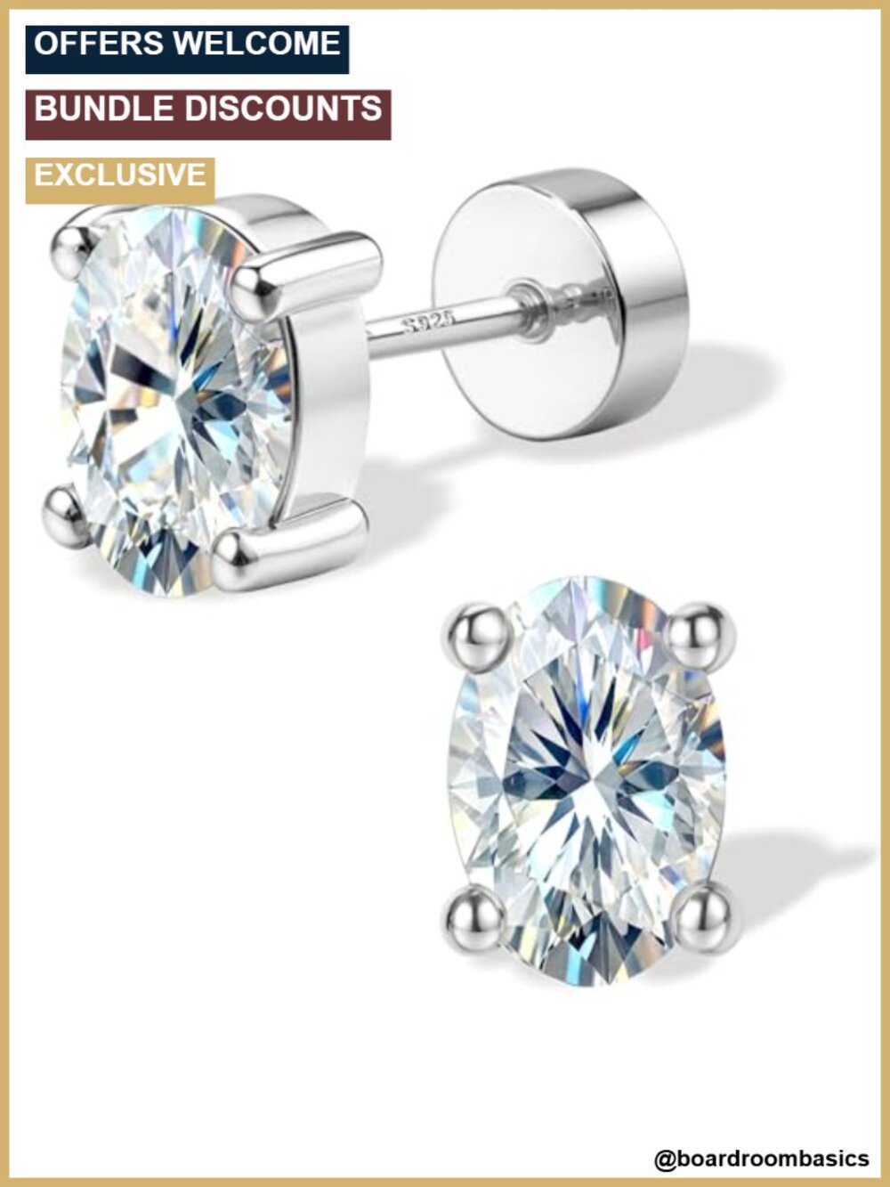 Moissanite Flat Back Stud Earrings 925 Sterling Silver White Gold Plated